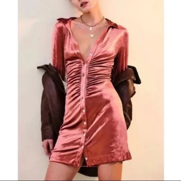 Free People Shayla Velvet Mini Dress — Terracotta (M) — NWT - Picture 1 of 6